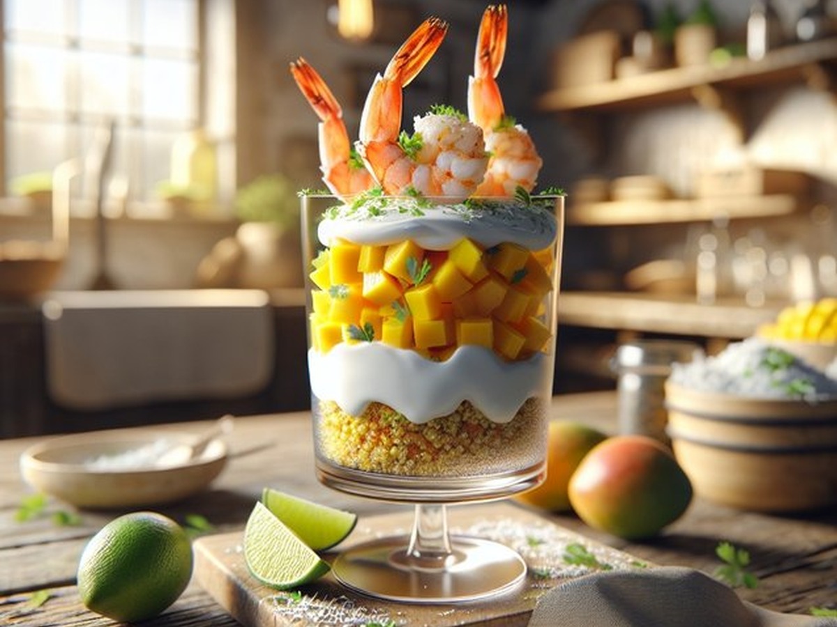 Coriander Mango Shrimp Parfait served and ready to enjoy