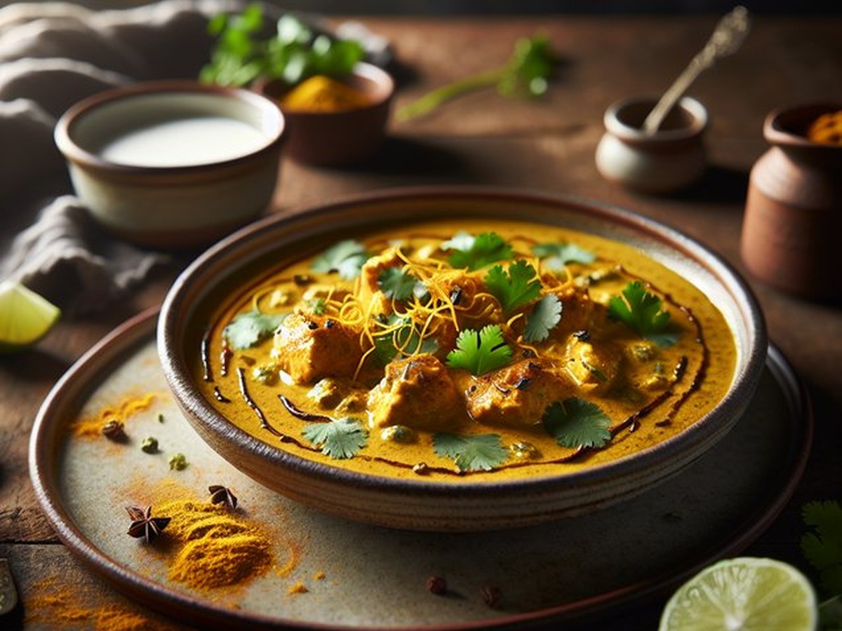 Spiced Saffron Coconut Chicken Curry served and ready to enjoy