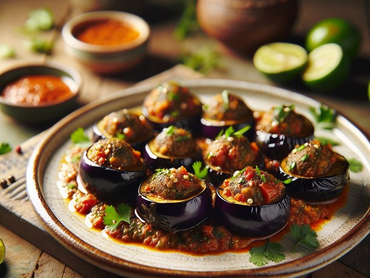 Bhuna Masala Stuffed Eggplants served and ready to enjoy