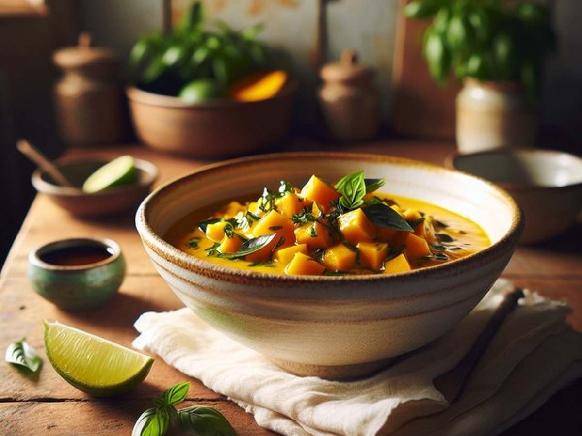 Mango Basil Coconut Curry served and ready to enjoy