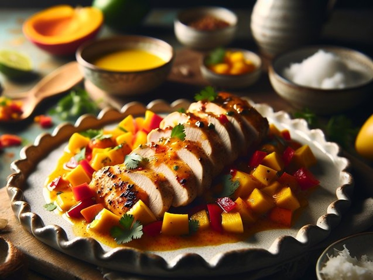 Saffron Mango Chicken Saffron Mango Chicken served and ready to enjoy