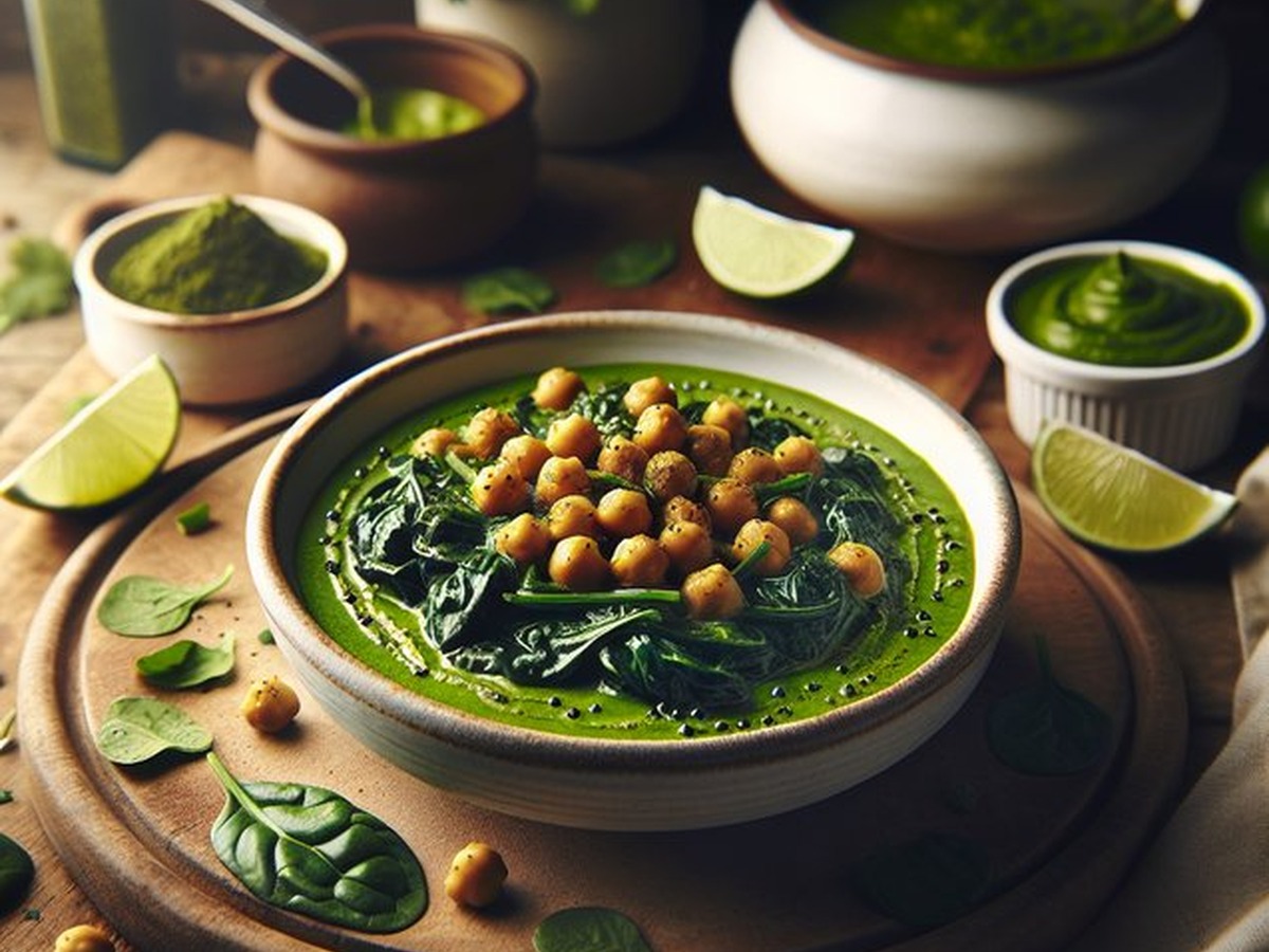Emerald Curry Spinach And Chickpeas served and ready to enjoy