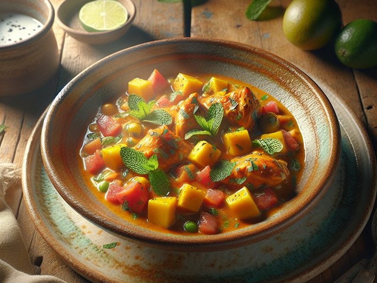 Mango Mint Masala Chicken Stew served and ready to enjoy