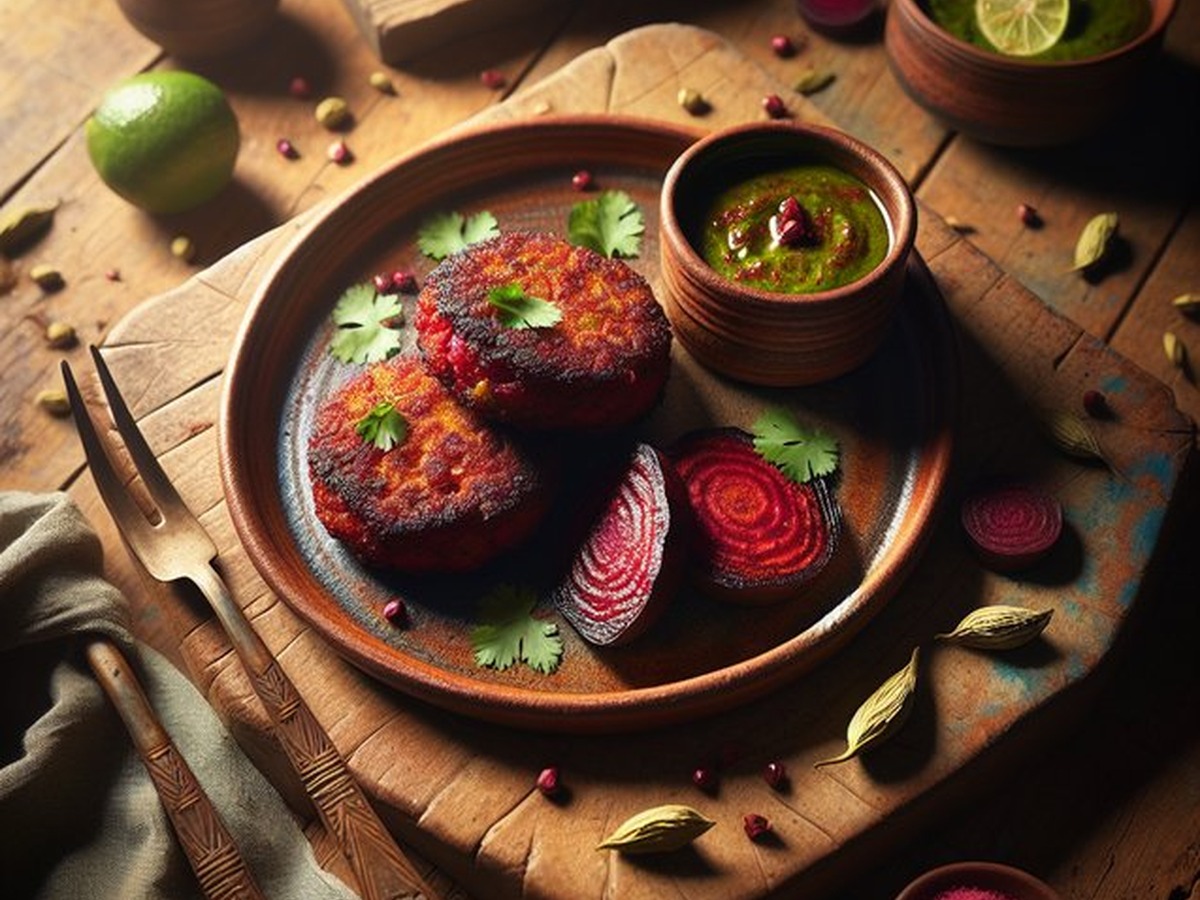 Cardamom-Spiced Beetroot Tikki Cardamom-Spiced Beetroot Tikki served and ready to enjoy