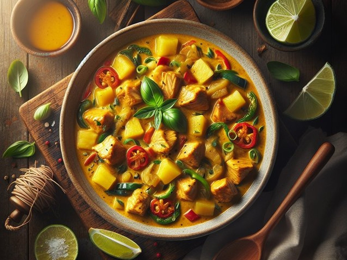Zesty Tropical Curry Basil Chicken served and ready to enjoy