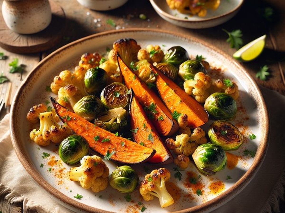 Vibrant Turmeric Spice Roasted Vegetable Medley served and ready to enjoy