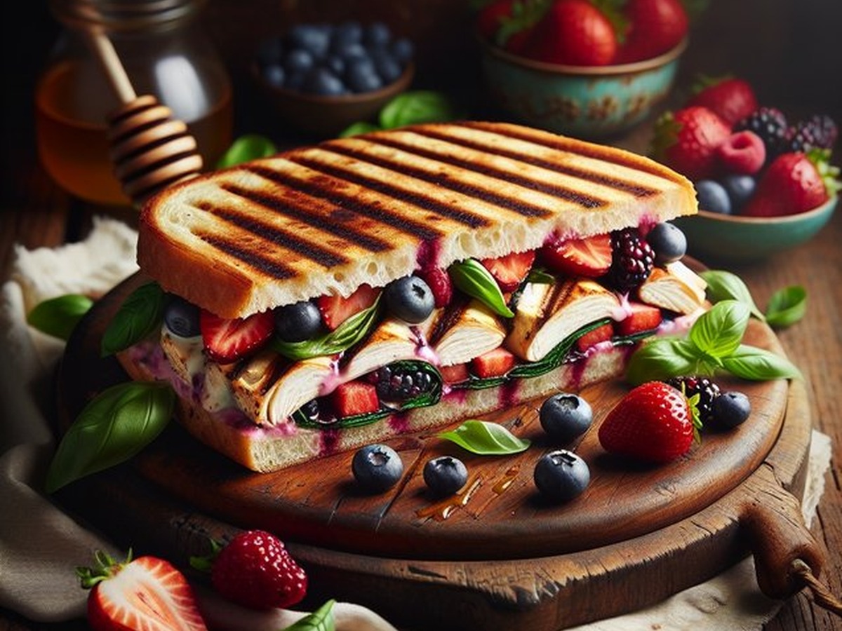 Berry Basil Chicken Panini served and ready to enjoy