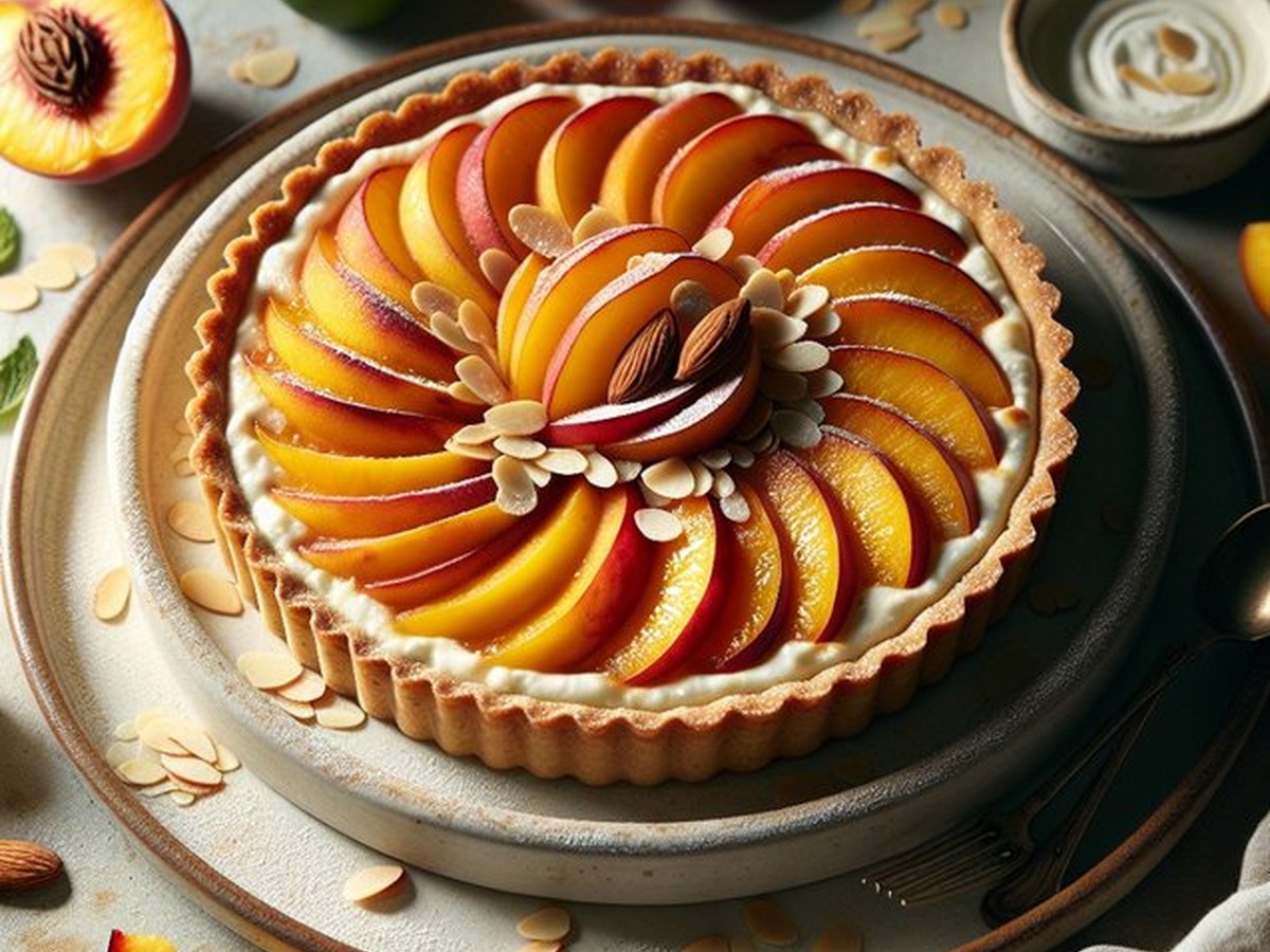 Zesty Peach Almond Ricotta Tart served and ready to enjoy