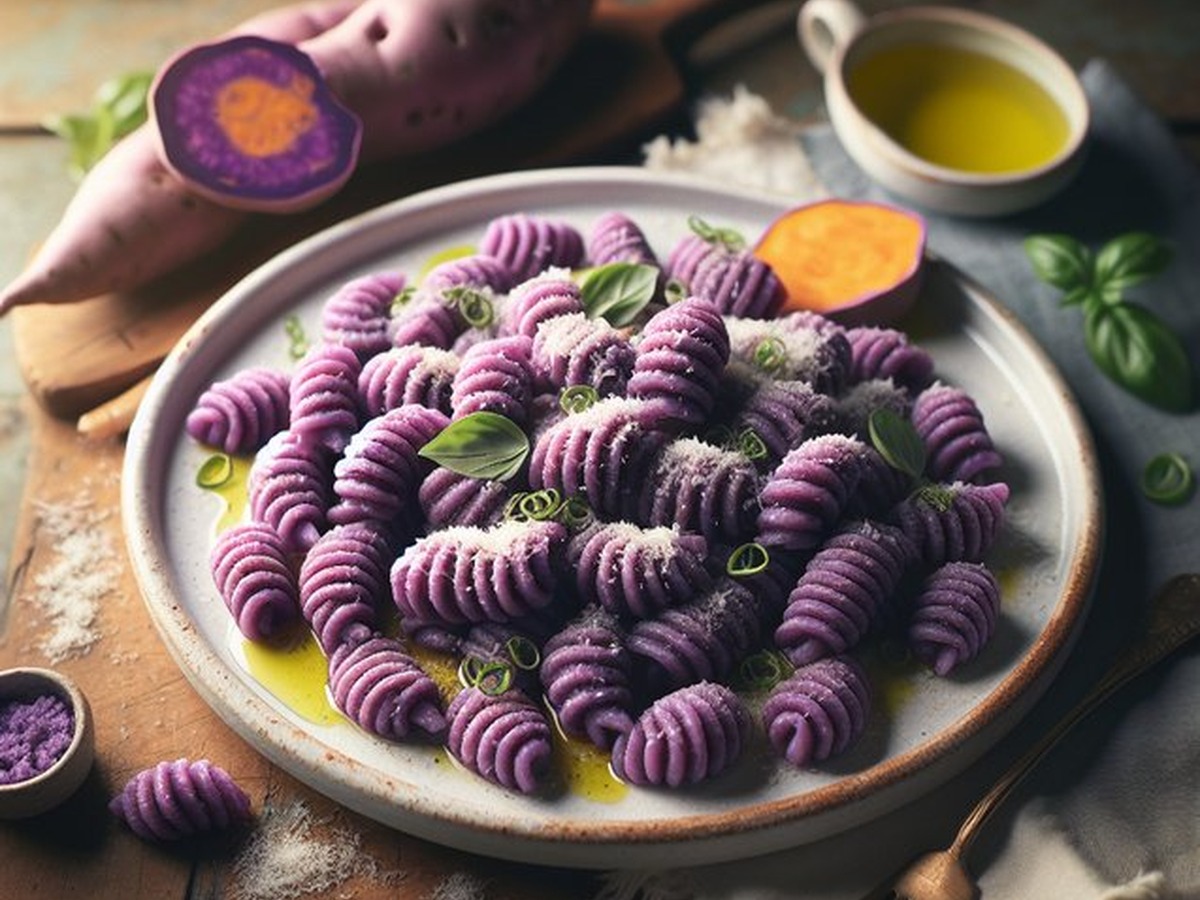 Purple Sweet Potato Gnocchi served and ready to enjoy