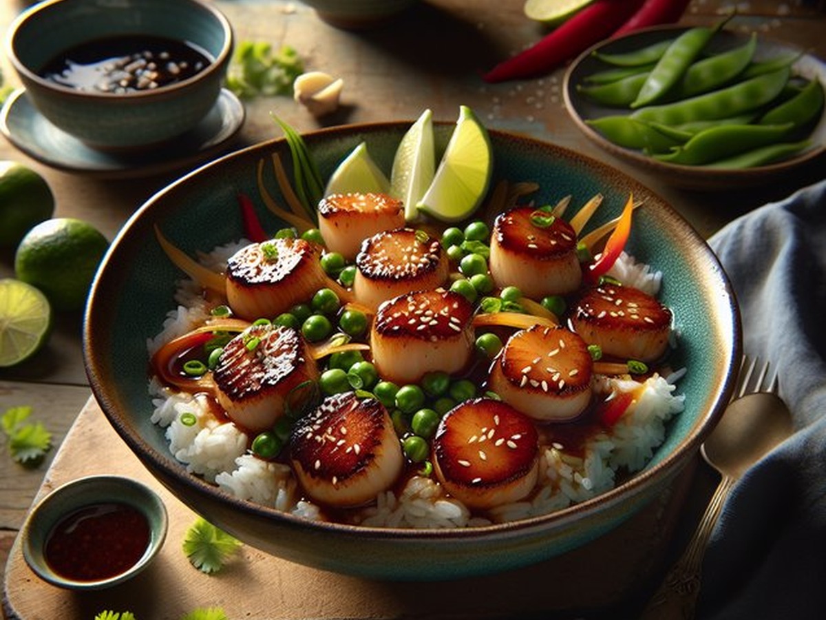 Ginger-Glazed Scallop Bowls served and ready to enjoy