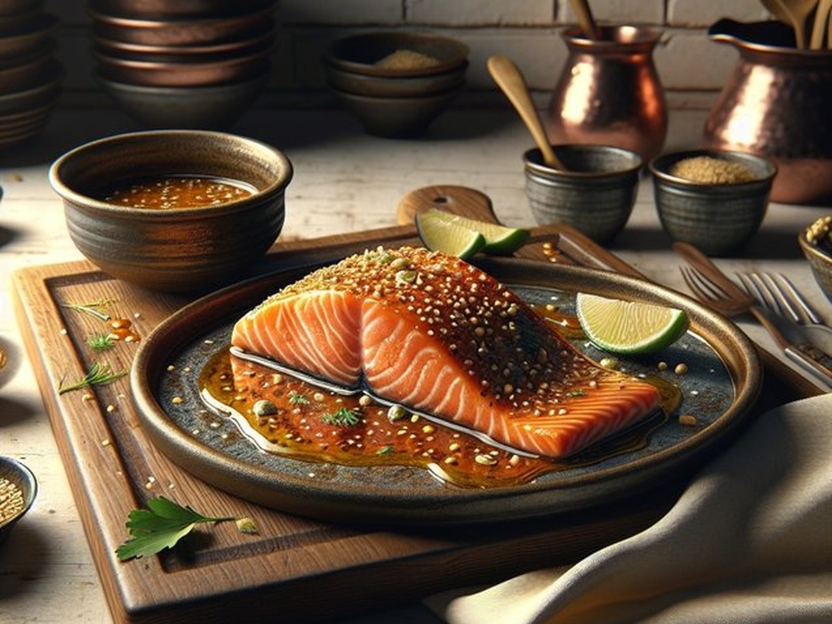 Ginger Mango Sesame Salmon Ginger Mango Sesame Salmon served and ready to enjoy