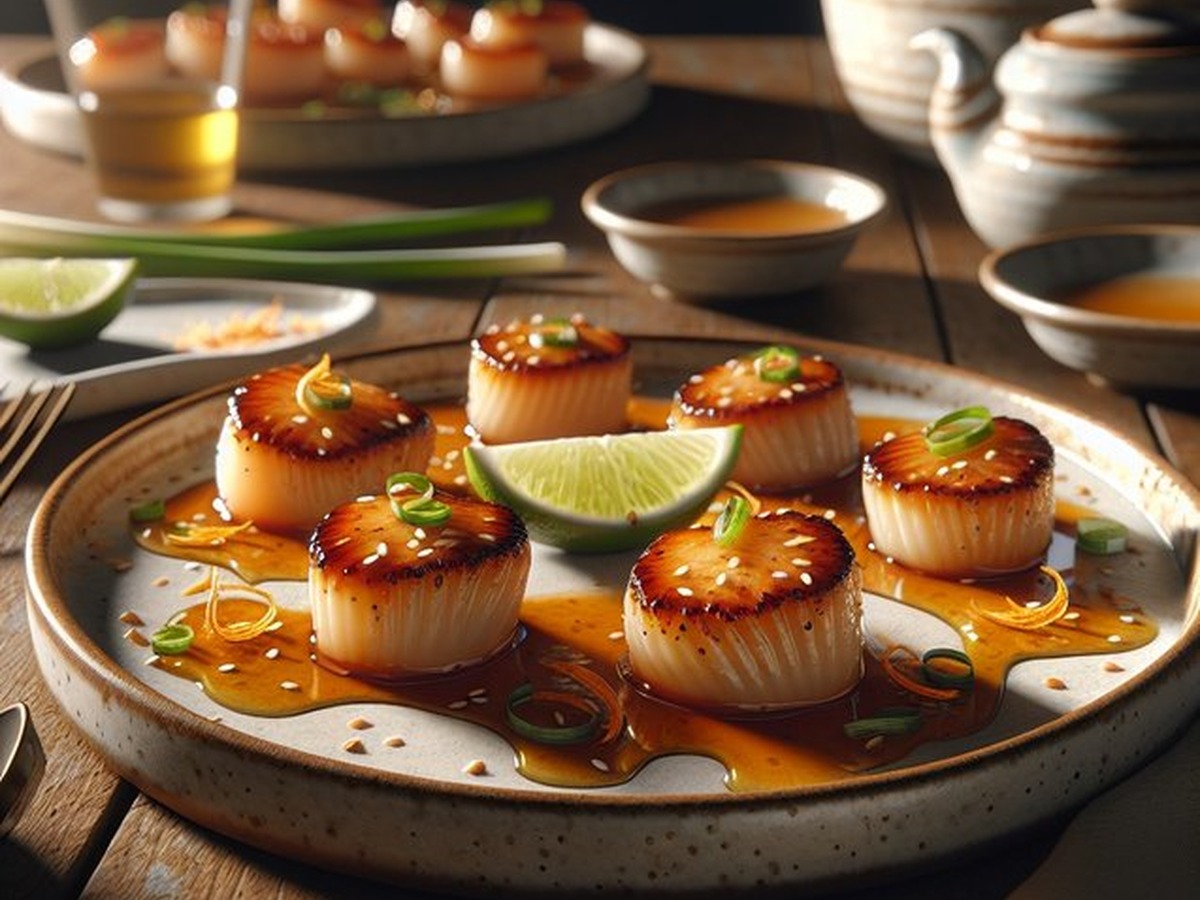 Citrus Sesame Scallops served and ready to enjoy