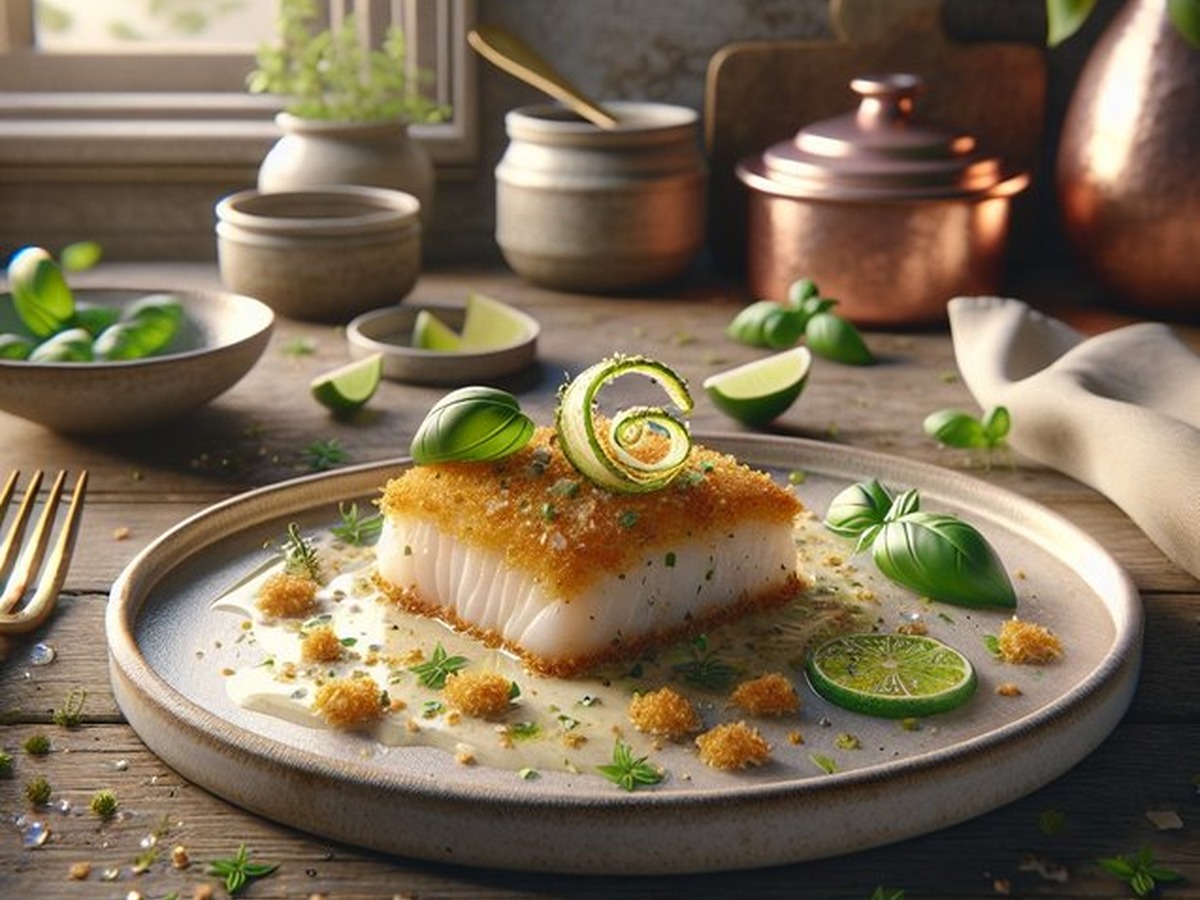Lime Basil Crusted Cod served and ready to enjoy