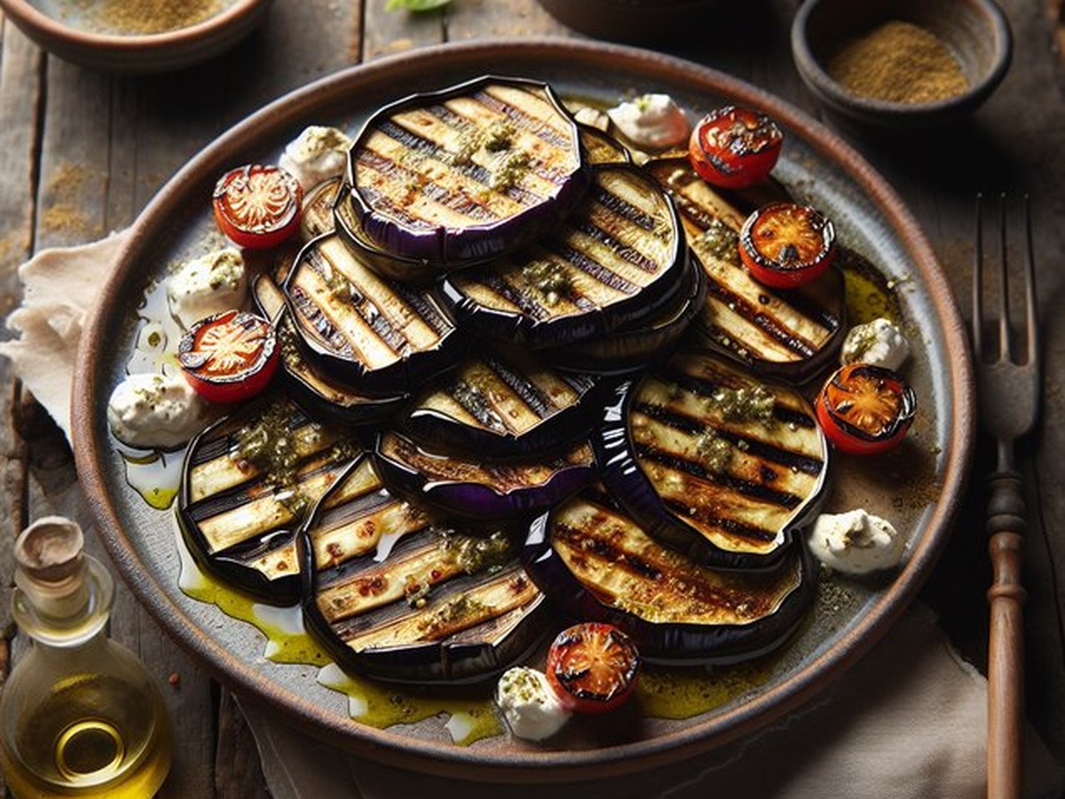Za'Atar Infused Grilled Eggplant Stacks served and ready to enjoy