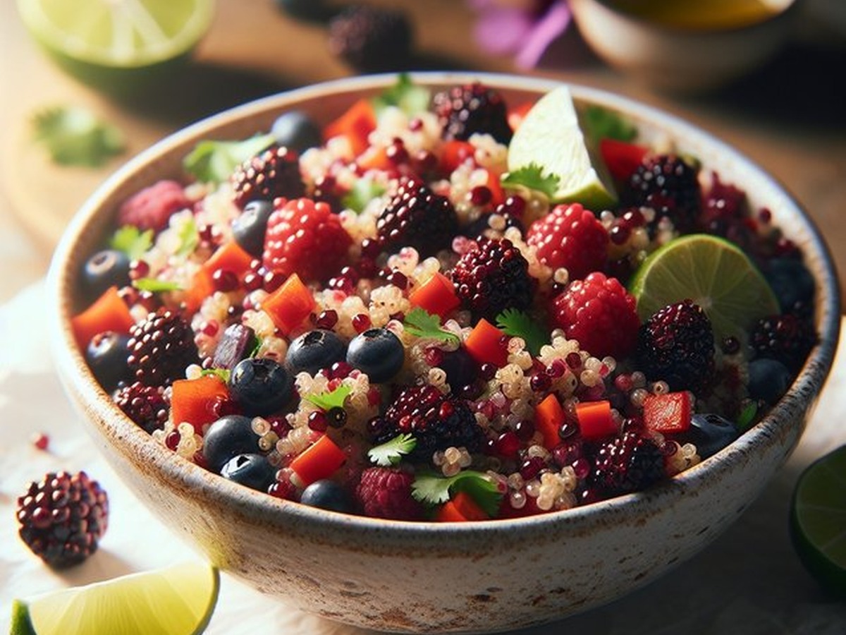 Zesty Hibiscus Berry Quinoa Salad served and ready to enjoy