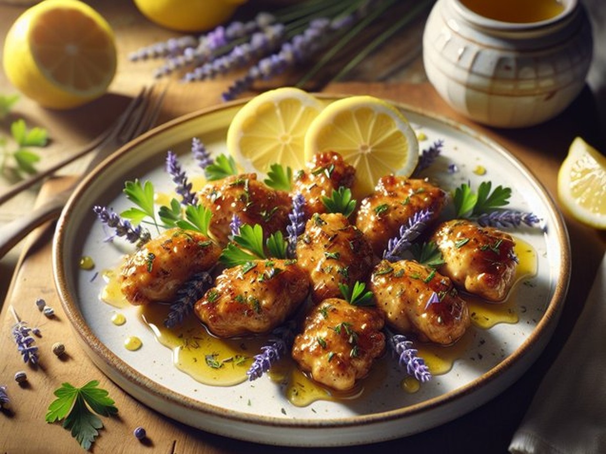 Lemon Lavender Chicken Bites Lemon Lavender Chicken Bites served and ready to enjoy