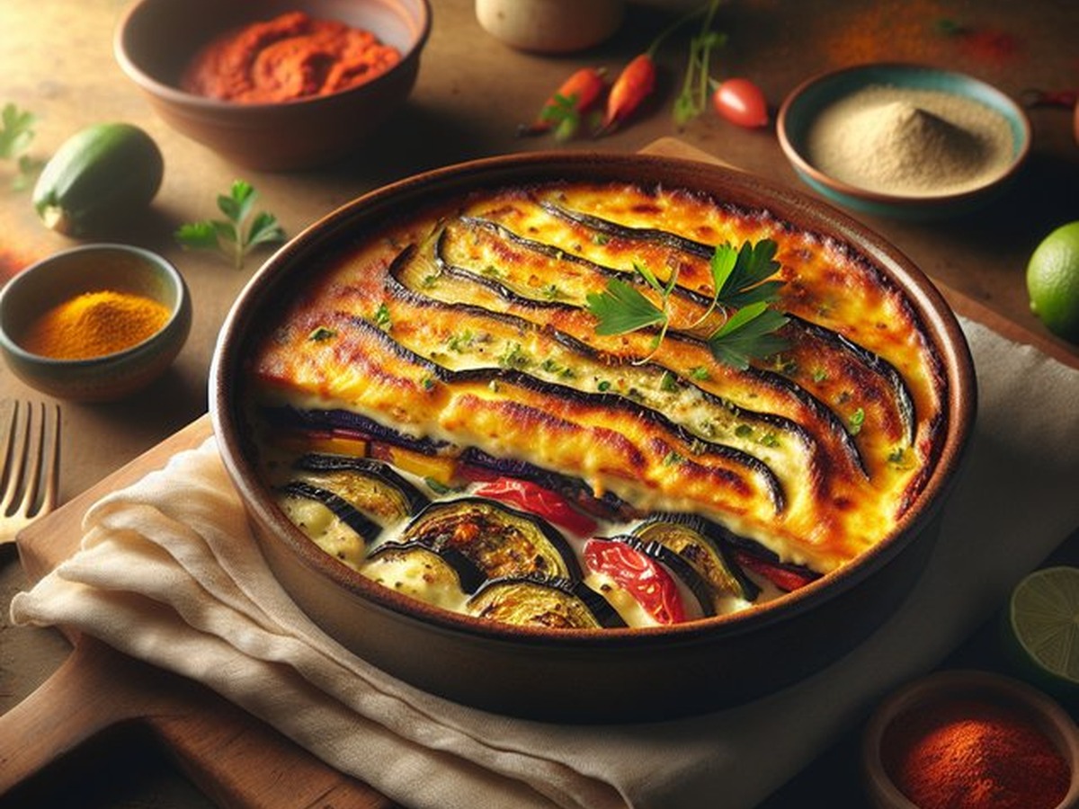 Saffron Kissed Vegetable Moussaka served and ready to enjoy