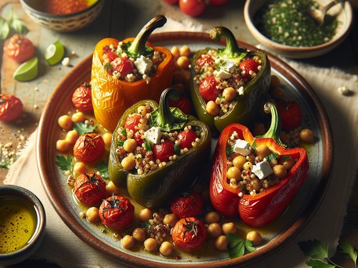 Mediterranean Harvest Stuffed Peppers served and ready to enjoy