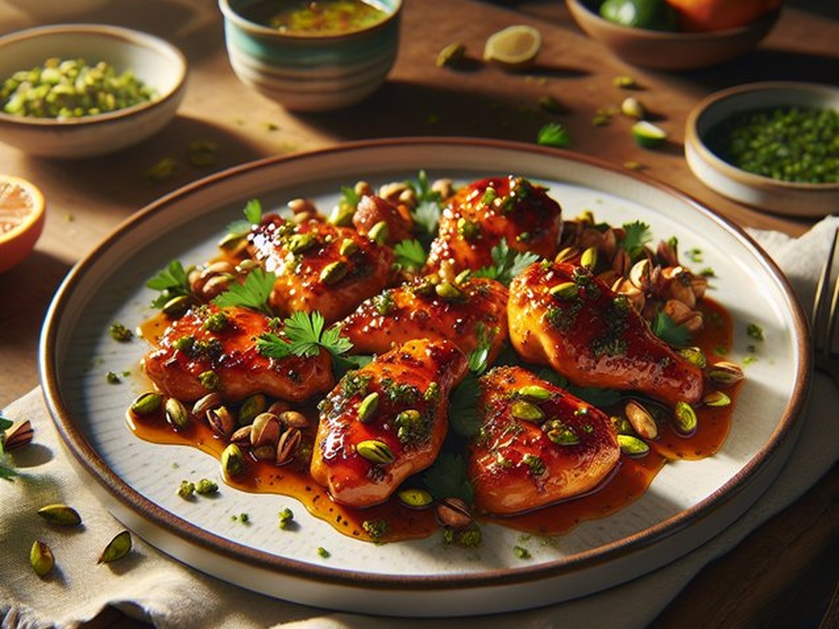 Spicy Honey Citrus Pistachio Chicken Spicy Honey Citrus Pistachio Chicken served and ready to enjoy