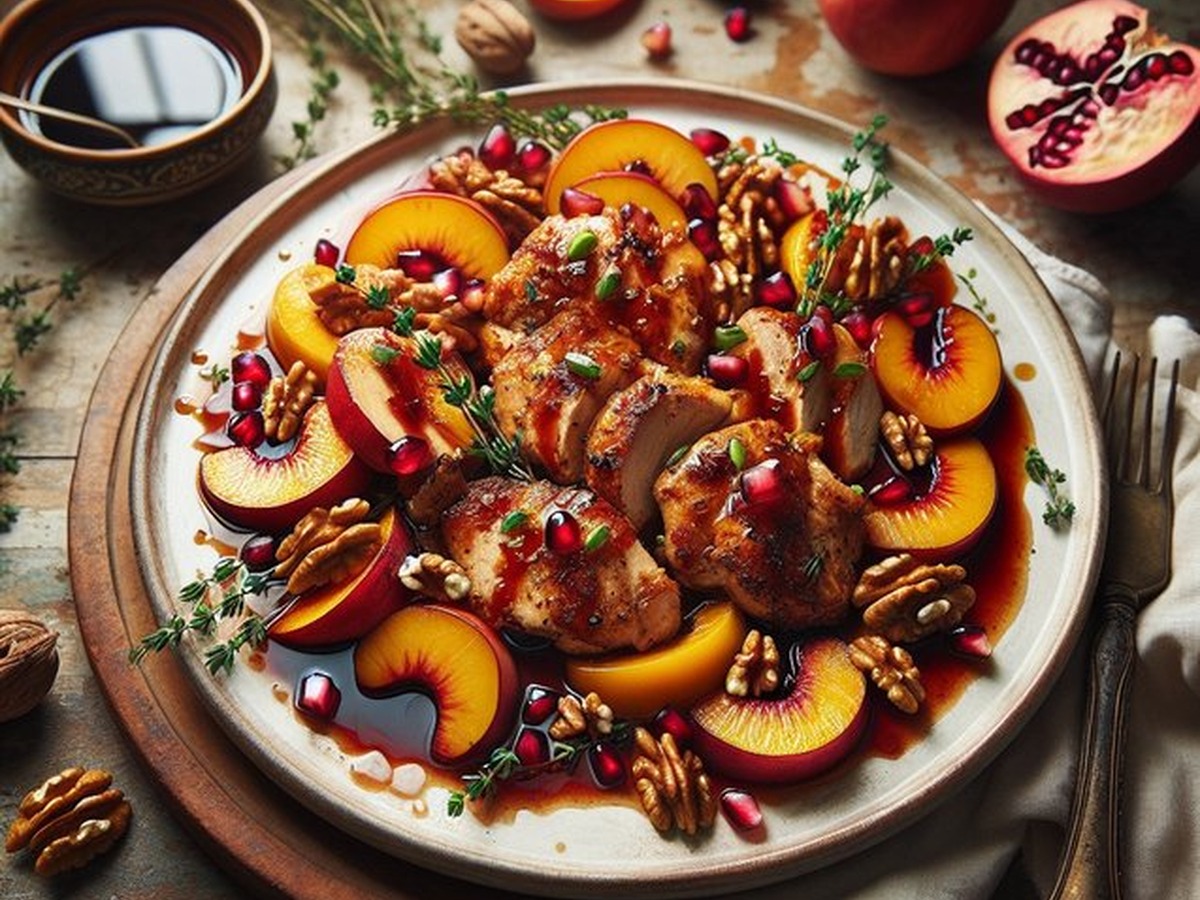 Pomegranate Peach Chicken served and ready to enjoy