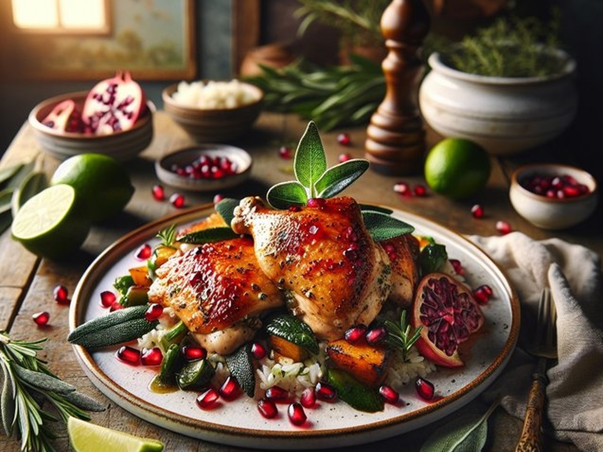 Pomegranate Sage Citrus Chicken Jubilee Pomegranate Sage Citrus Chicken Jubilee served and ready to enjoy