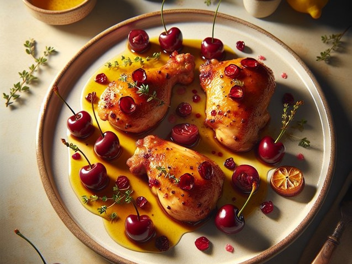 Saffron Cherry Chicken Saffron Cherry Chicken served and ready to enjoy