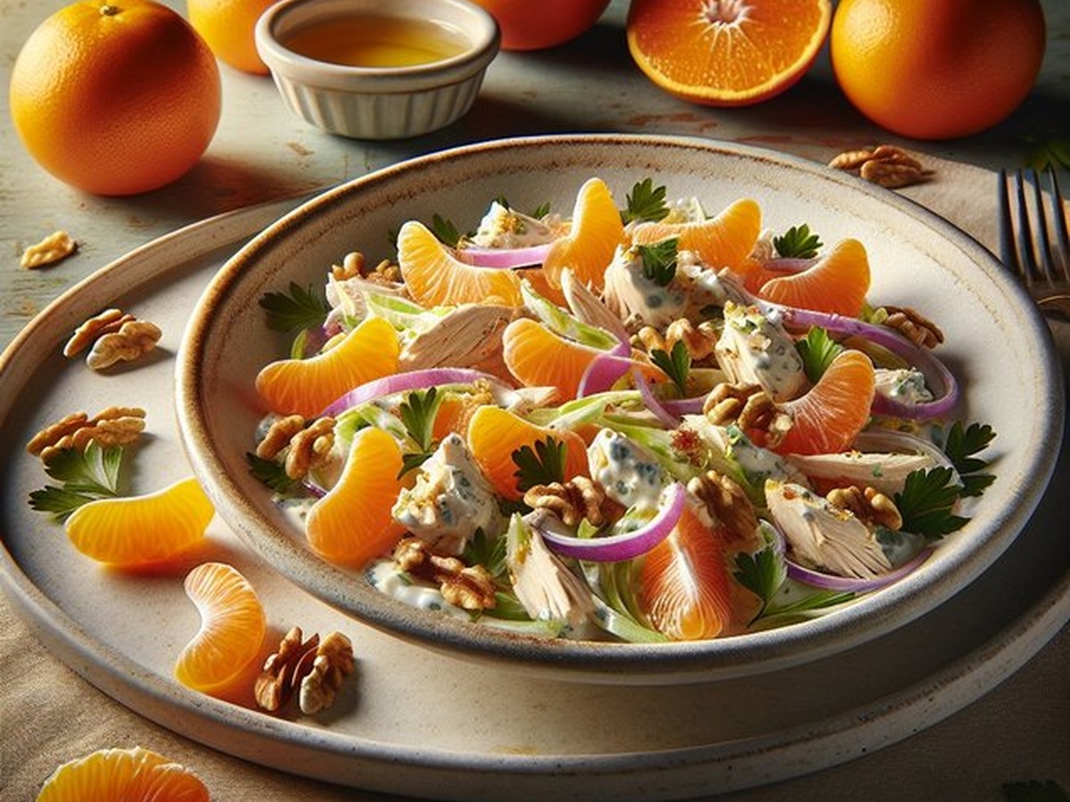 Saffron Tangerine Chicken Salad served and ready to enjoy