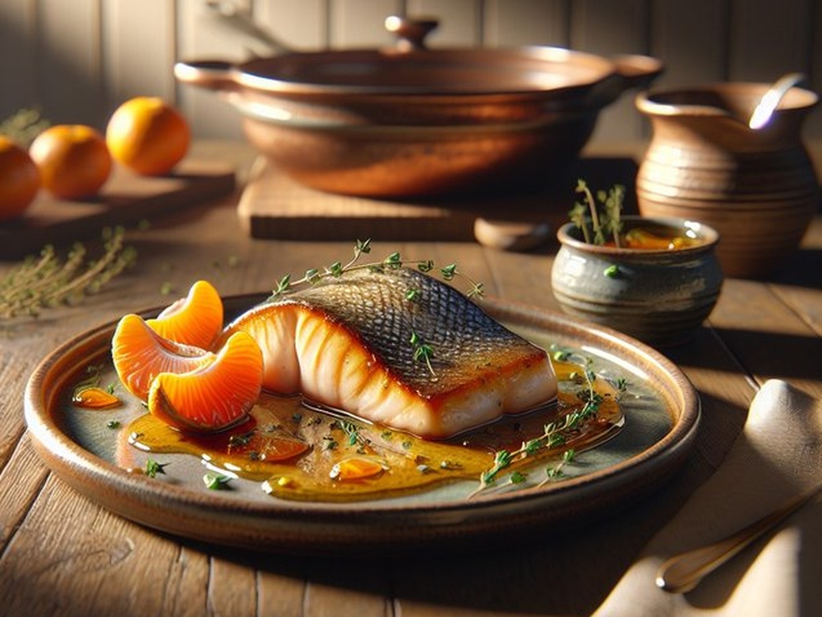 Mandarin Thyme Sea Bass served and ready to enjoy