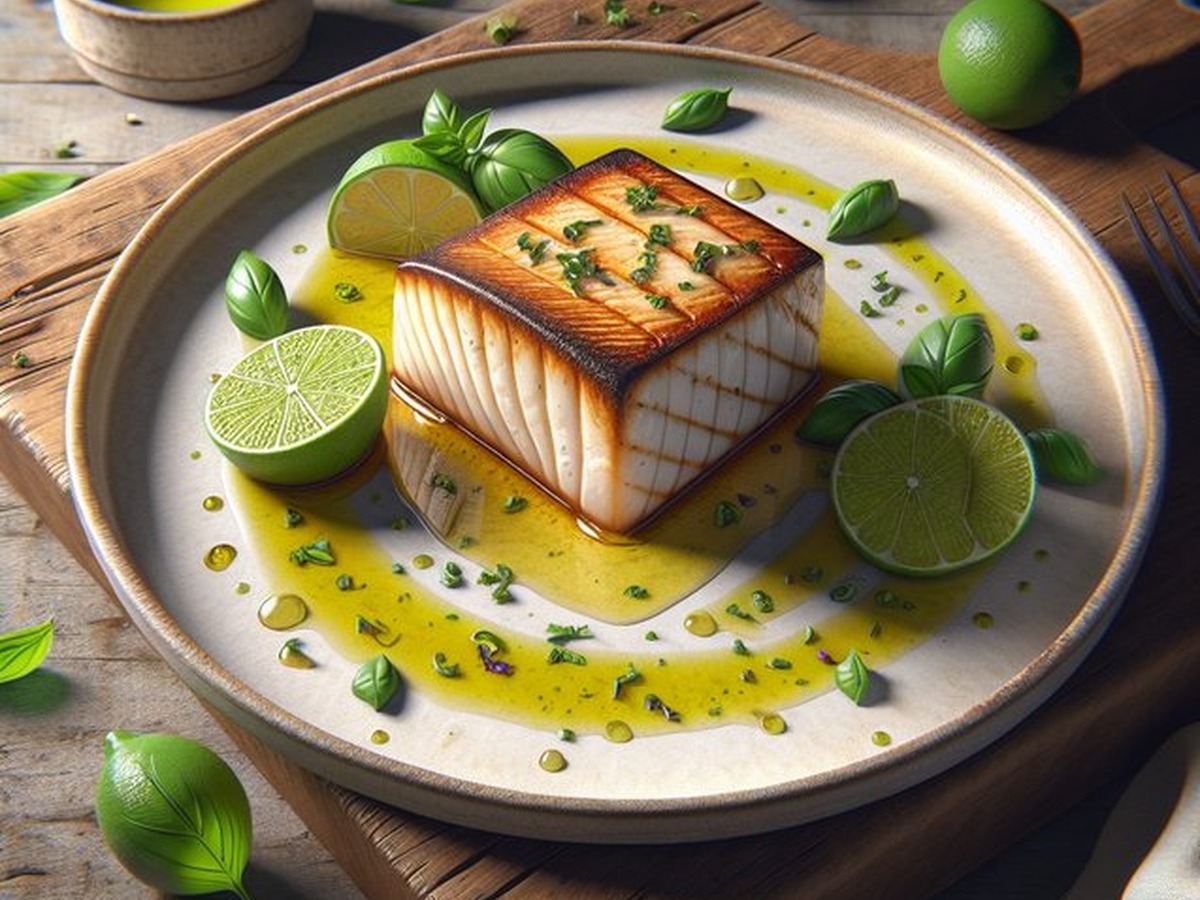 Lime Basil Seared Swordfish served and ready to enjoy