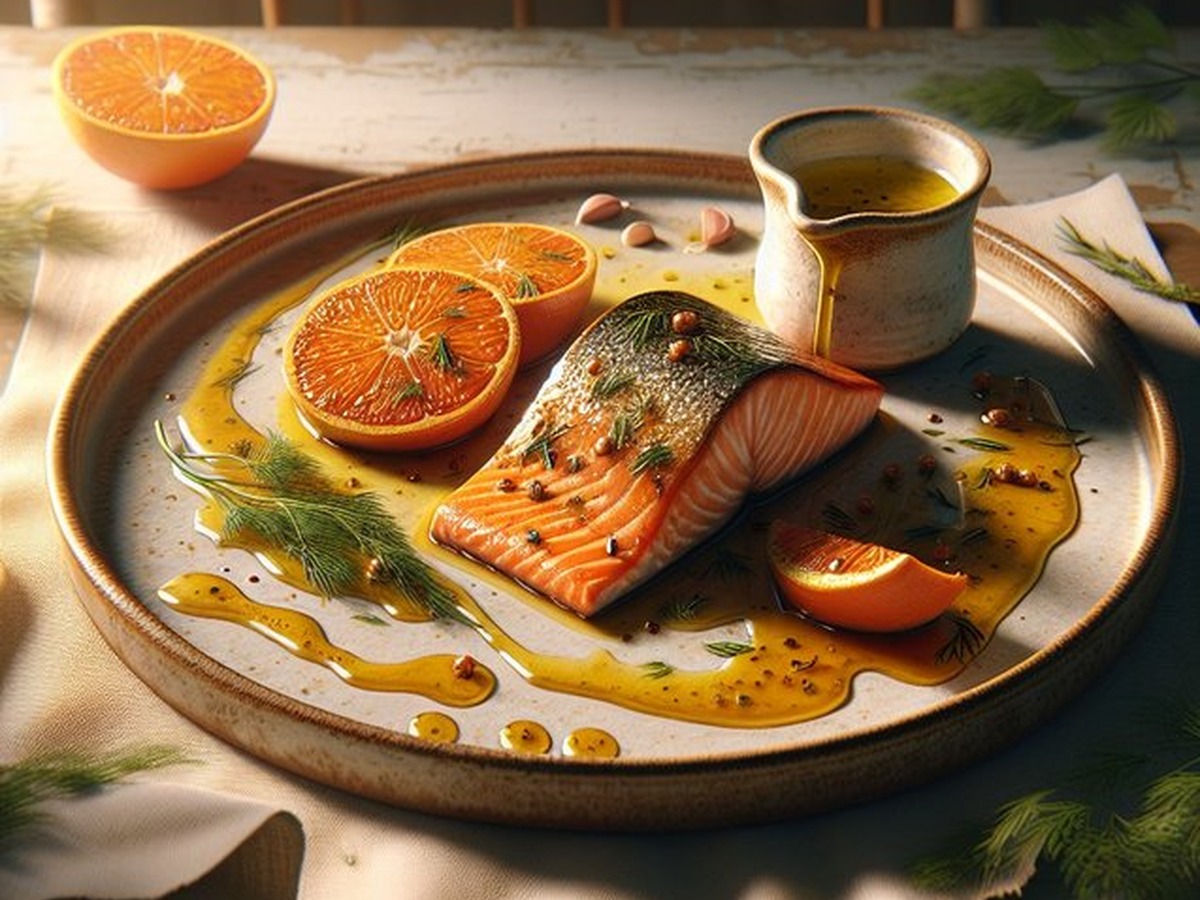 Tangelo Saffron Salmon Tangelo Saffron Salmon served and ready to enjoy