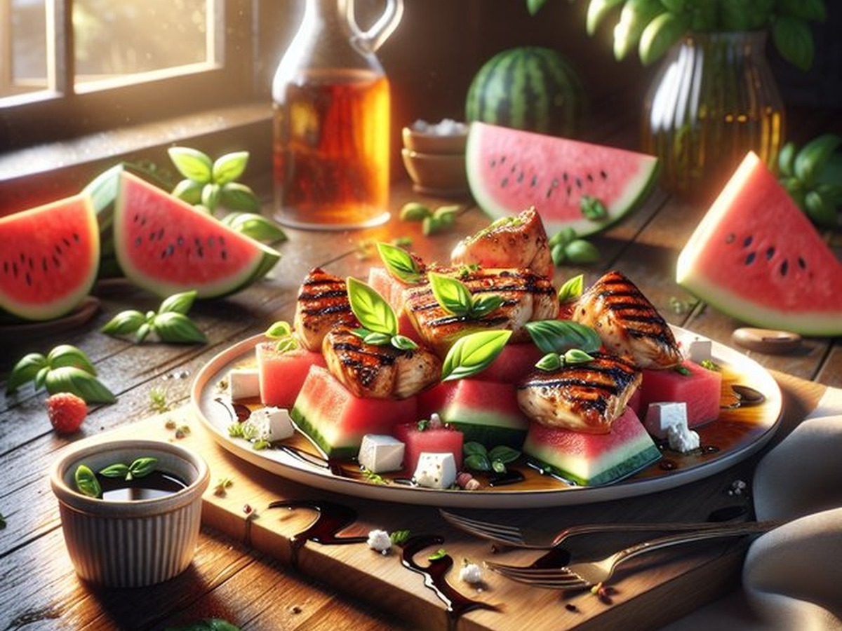 Watermelon Basil Chicken Watermelon Basil Chicken served and ready to enjoy