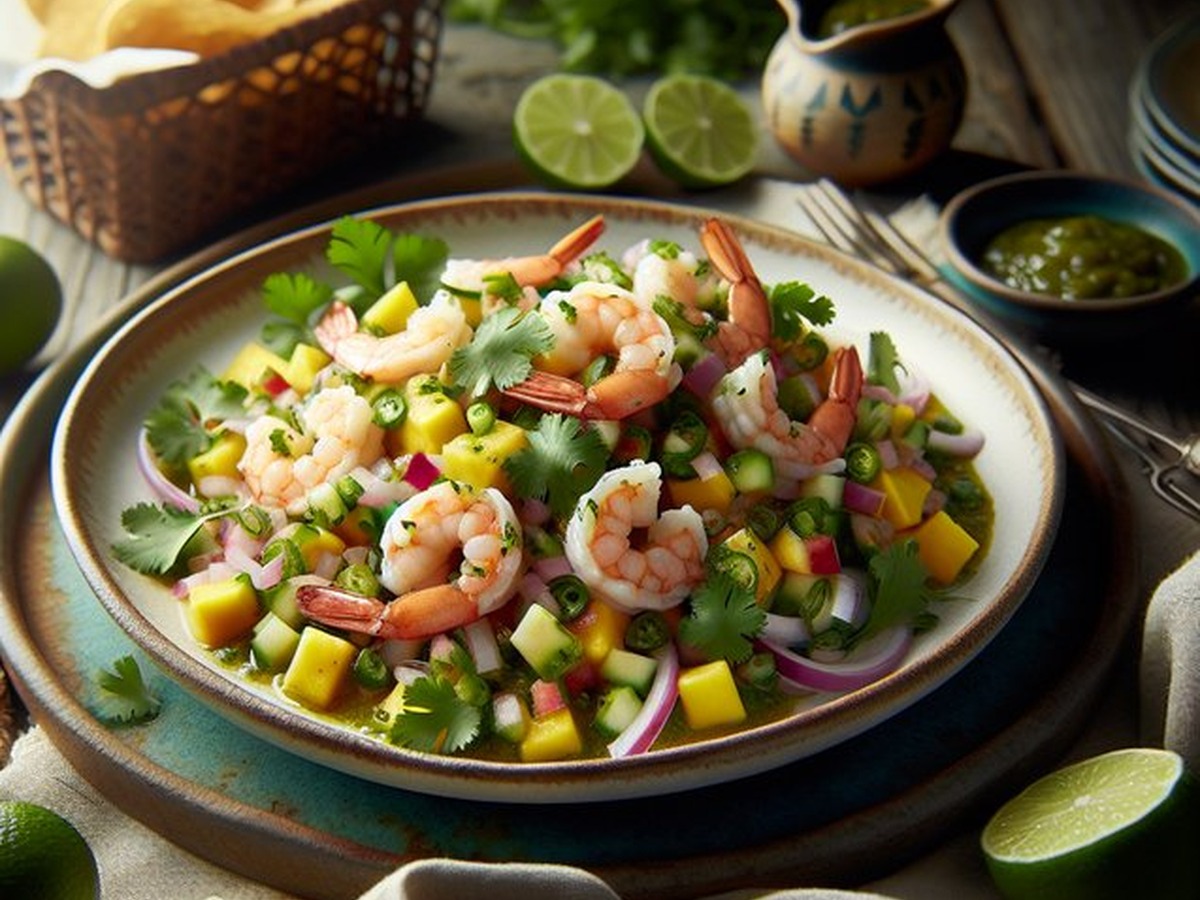 Tropical Cilantro Jalapeno Shrimp Ceviche served and ready to enjoy
