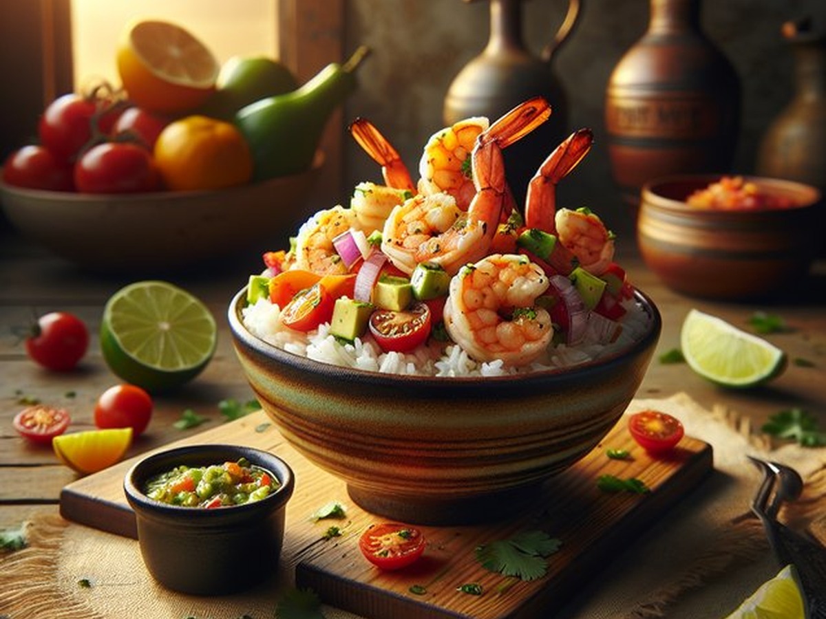 Sunset Citrus Salsa Shrimp Bowls served and ready to enjoy