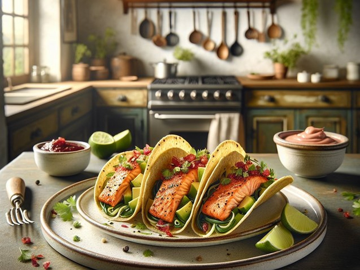 Spicy Hibiscus Lime Salmon Tacos served and ready to enjoy