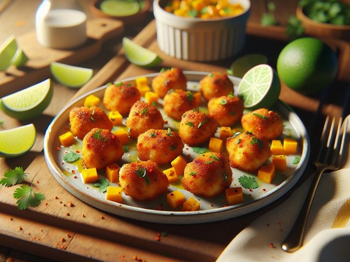Mango Chili Lime Chicken Bites served and ready to enjoy