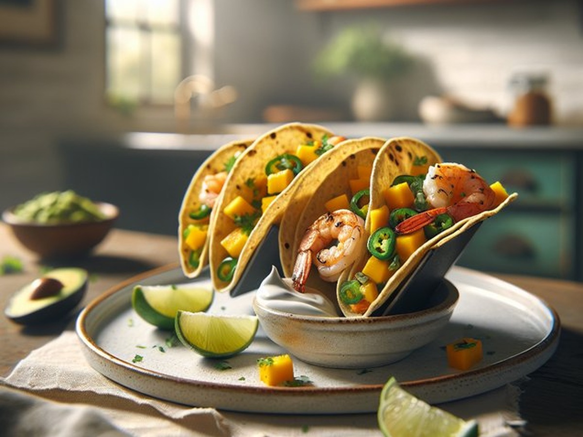 Mango Jalapeno Serenade Shrimp Tacos served and ready to enjoy