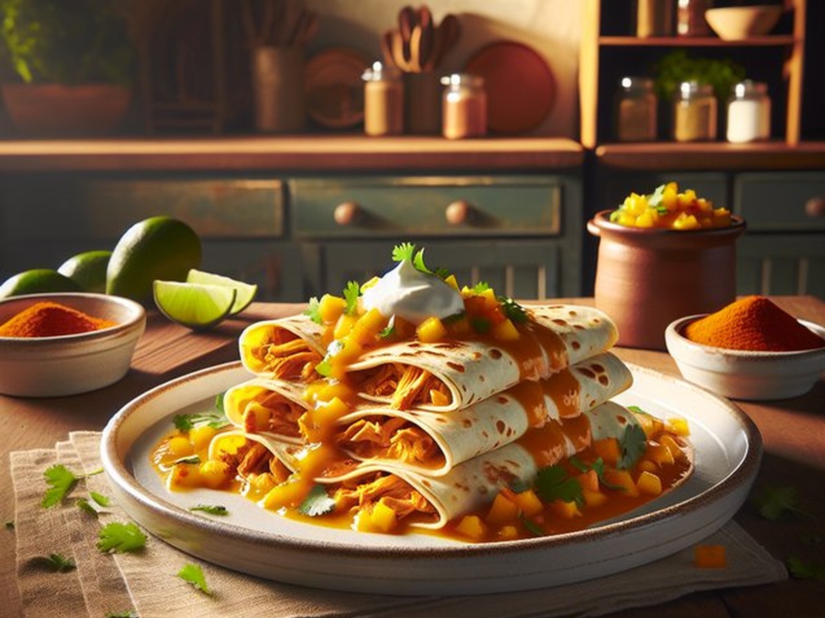 Spicy Mango Tango Chicken Enchiladas served and ready to enjoy