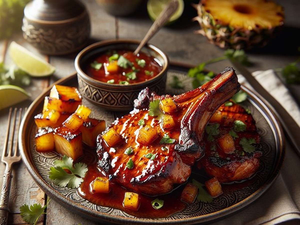 Smoky Chipotle Pineapple Glazed Pork Chops served and ready to enjoy