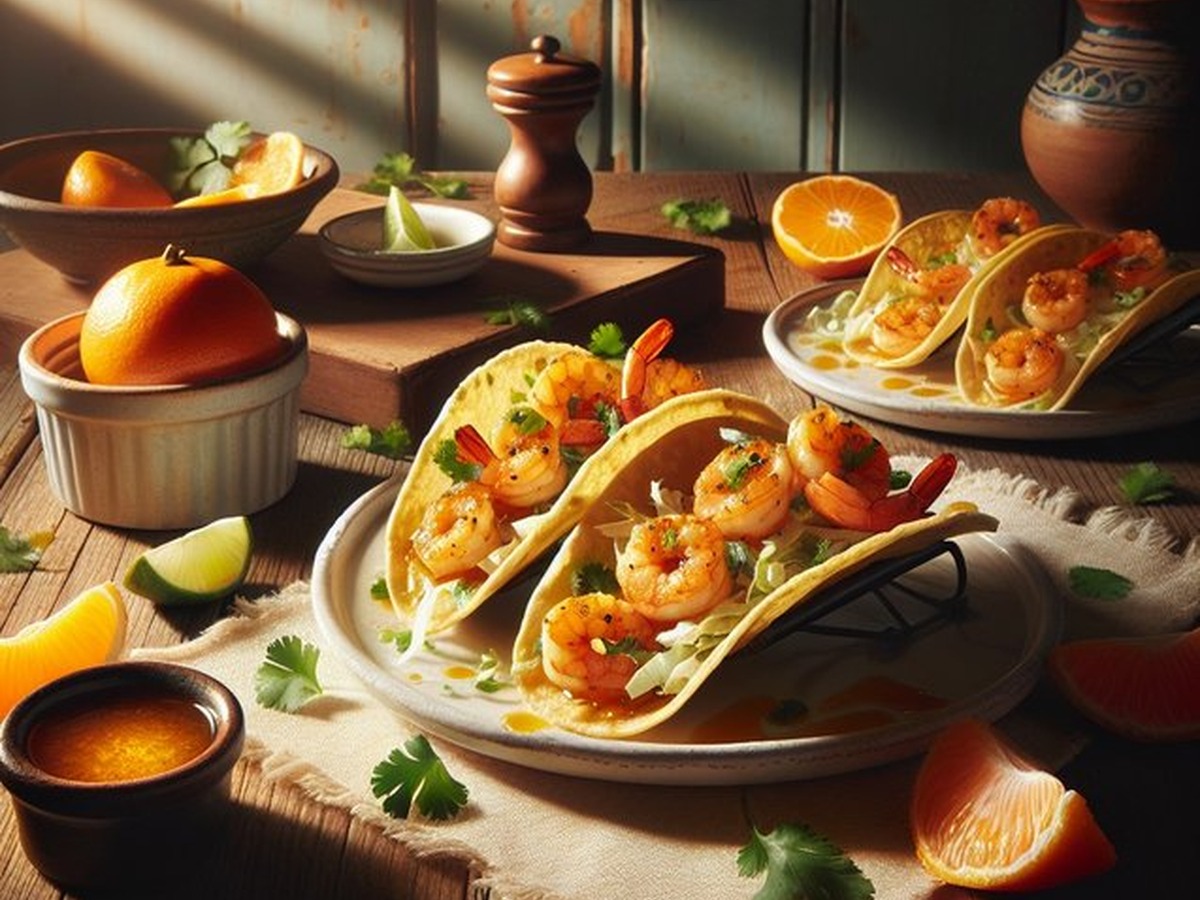 Tantalizing Tangerine Honey Shrimp Tacos served and ready to enjoy