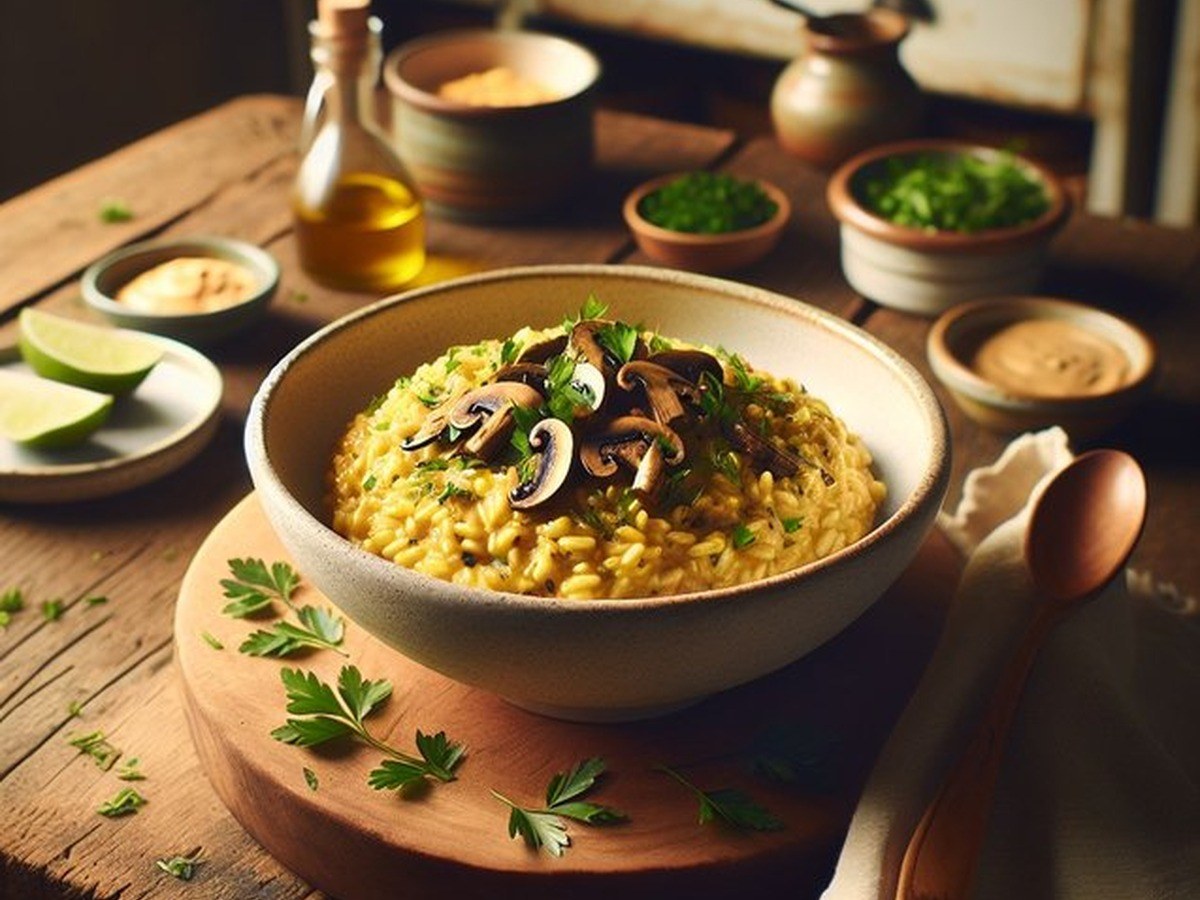 Cooked rice and grains beside measuring cups and a covered saucepan