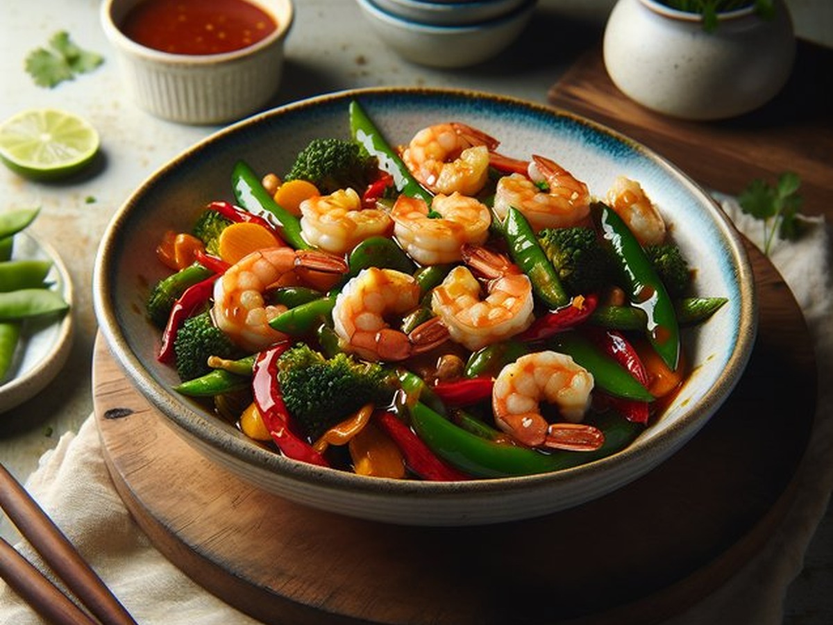 Sweet Chili Coconut Shrimp Stir-Fry served and ready to enjoy