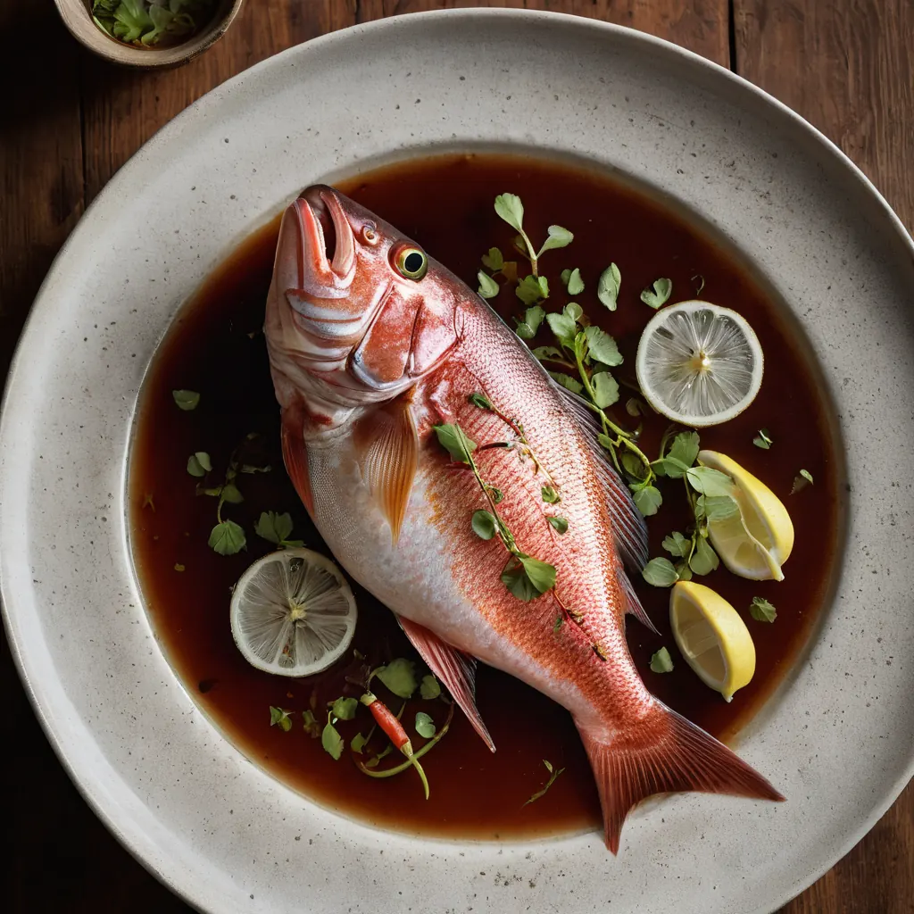 Steamed red snapper topped with sliced lemongrass, bird's eye chilies, and garlic drizzled with fish sauce.