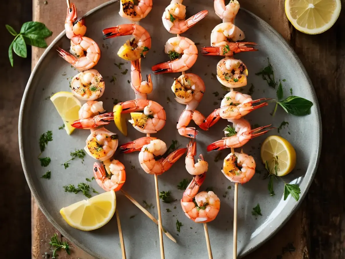Citrus Tango Garlic Shrimp Skewers with citrus-garlic glaze and parsley, 4:3 recipe image