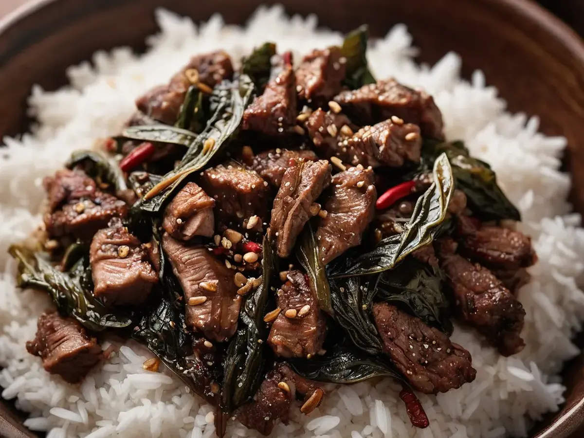 Wok-Tossed Szechuan Pepper Pork With Pickled Mustard Greens Wok-Tossed Szechuan Pepper Pork With Pickled Mustard Greens served and ready to enjoy