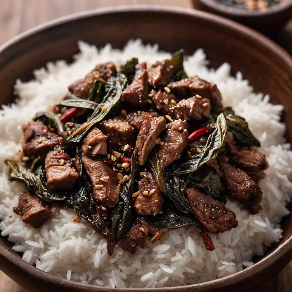 Stir-fried pork strips with pickled mustard greens and ground Szechuan peppercorns in a wok