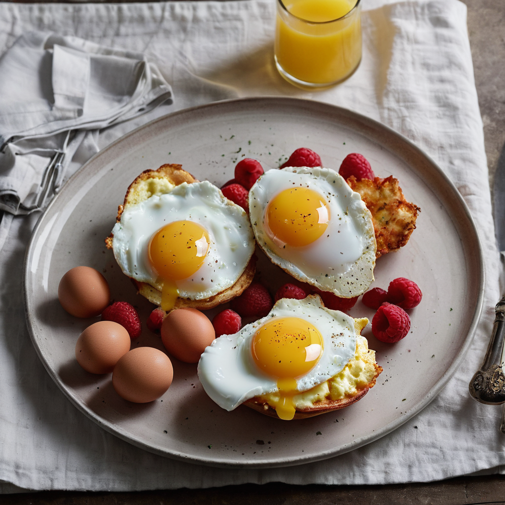 A breakfast spread featuring four distinct egg preparations: creamy scrambled eggs, crispy fried eggs, peeled hard-boiled eggs, and poached eggs with runny yolks, arranged on a wooden board in a home kitchen.